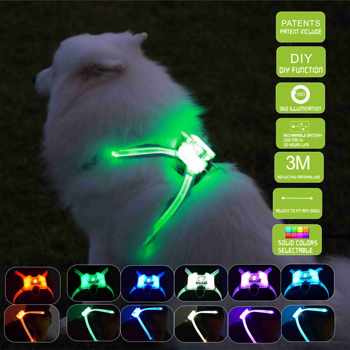 Led Pet Dog Luminous Collar Usb Rechargeable Silicone Collar Luminous Dog Neck Teddy Golden Retriever Large, Medium And Small Collar - - Pets Crazy Shops -