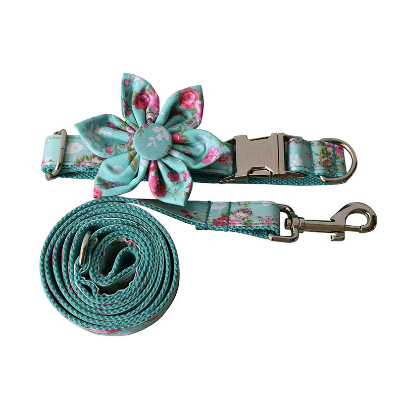 Green Rose Dog Collar Dog Leash Pet Collar - - Pets Crazy Shops -