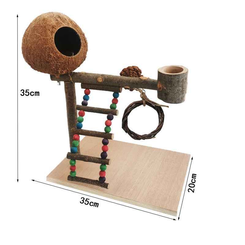 Solid Wood Parrot Station Frame Training Bird Shelf Parrot Toys - - Pets Crazy Shops -