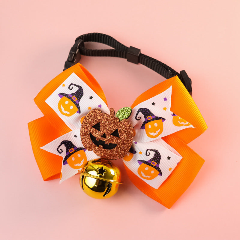 Pet Cat Dog Pumpkin Bow Tie Big Bell Decorations - - Pets Crazy Shops -