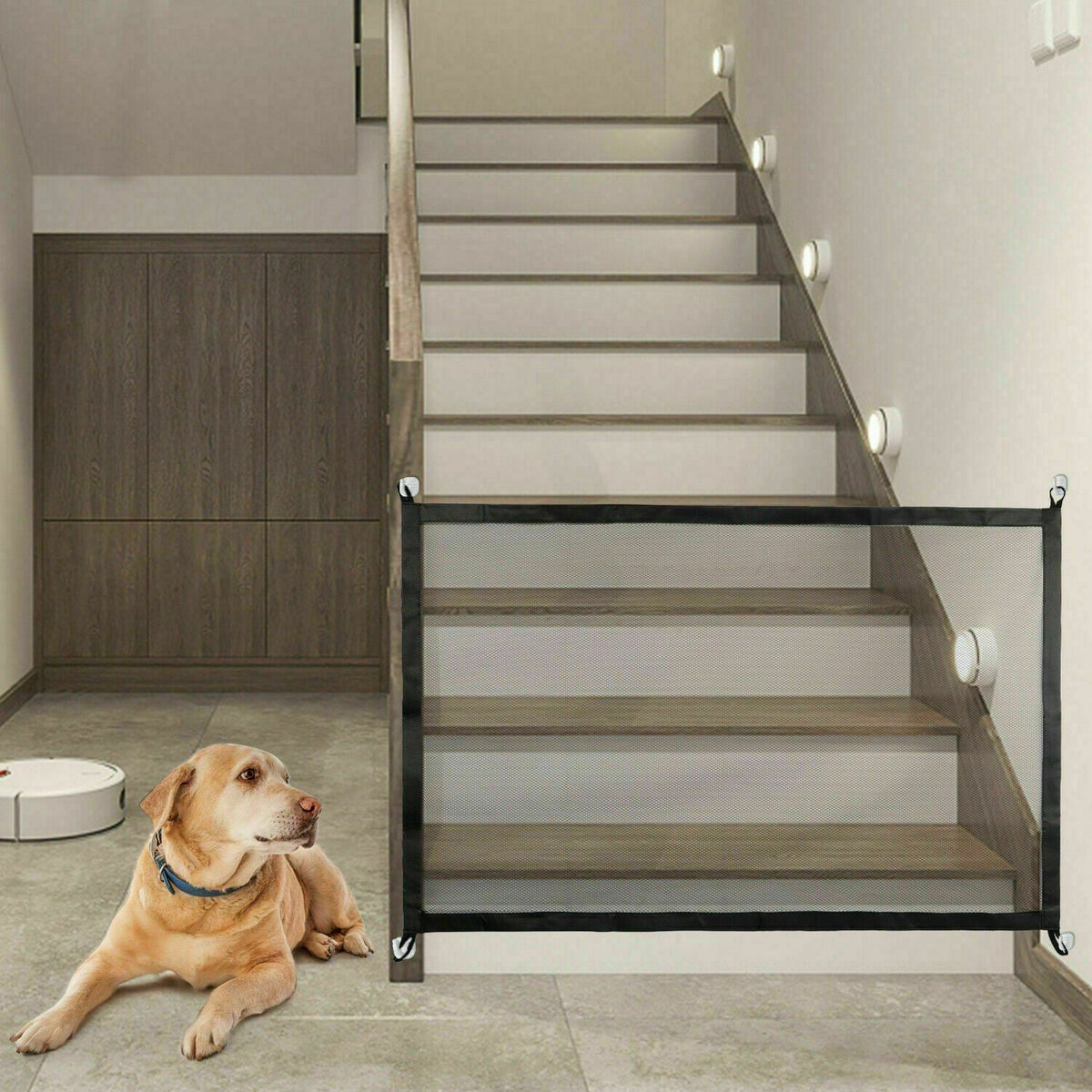 Pets Dog Cat Baby Safety Gate Mesh Fence Magic Portable Guard Net Stairs Doors - - Pets Crazy Shops -