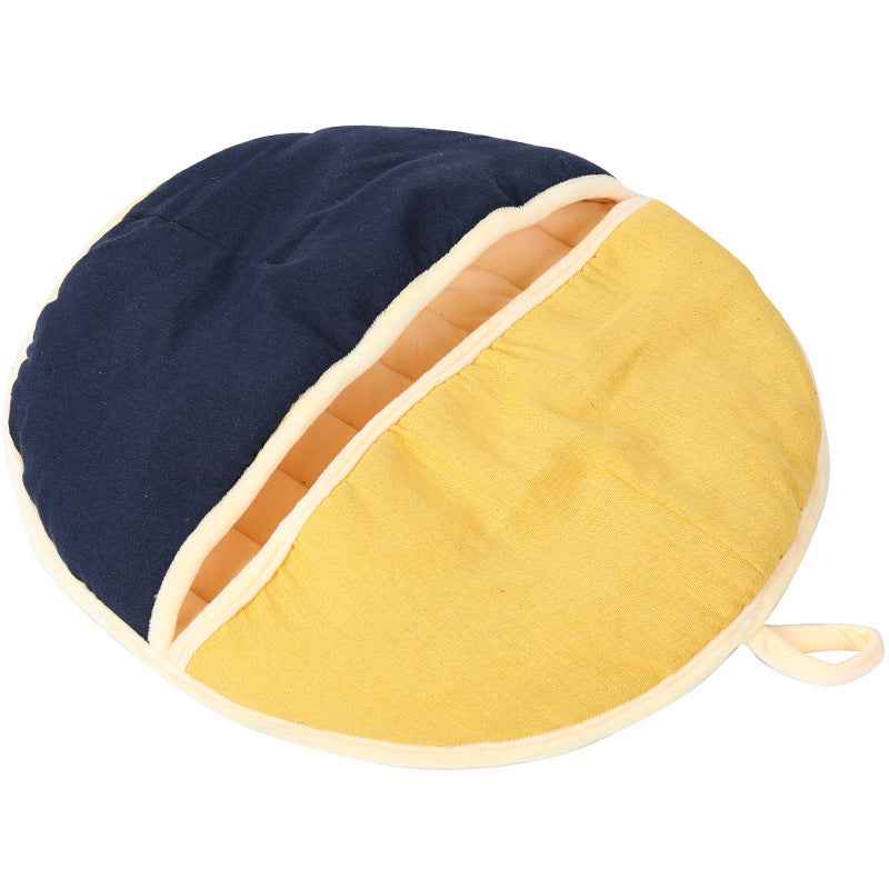 Round Fan Cotton And Linen Wool Warm Semi Enclosed Pet Nest For Cat Small Dog - - Pets Crazy Shops -
