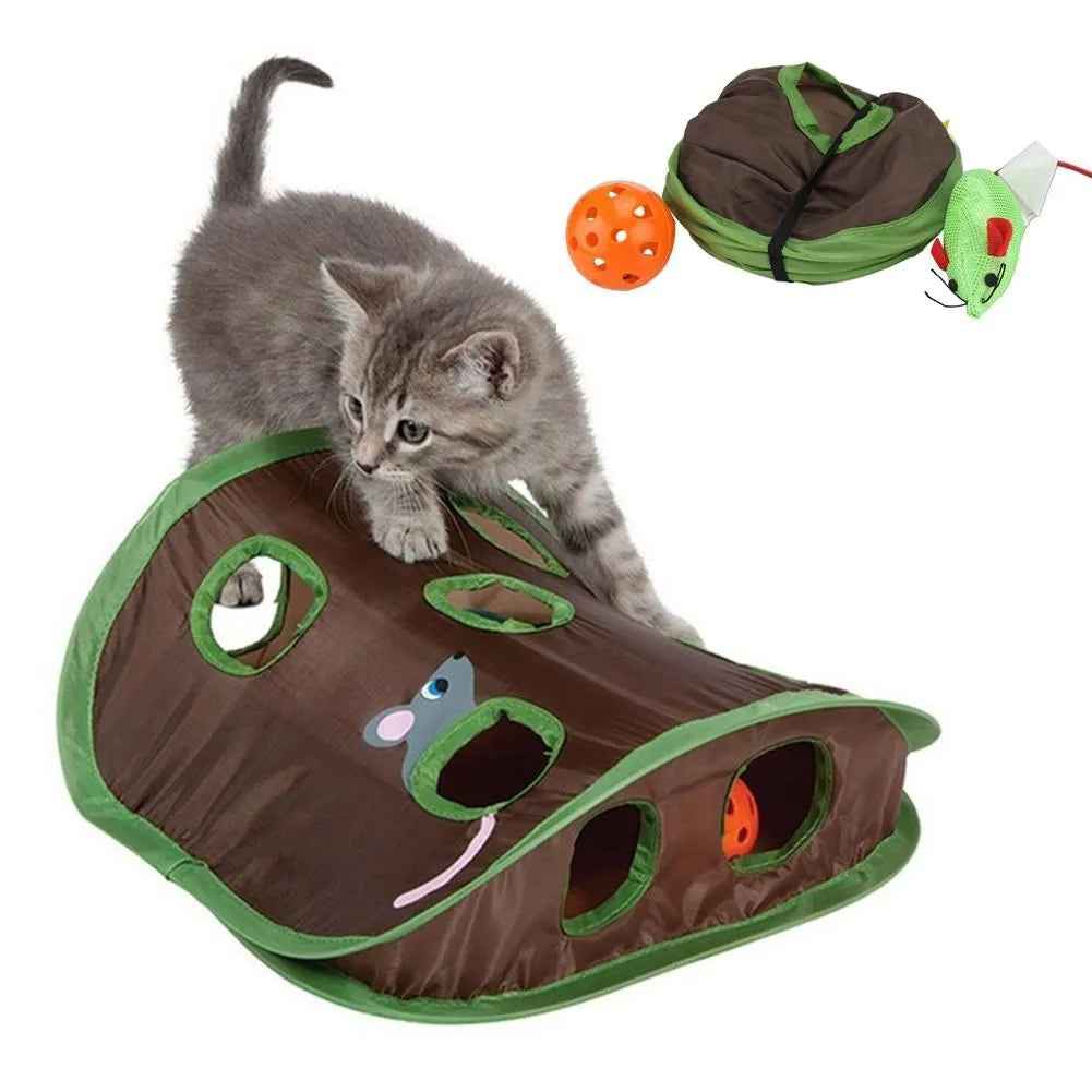 Cute Pet Cat Interactive Hide Seek Game 9 Holes Tunnel Mouse Hunt Intelligence Toy Pet Hidden Hole Kitten Foldable Toys - - Pets Crazy Shops -