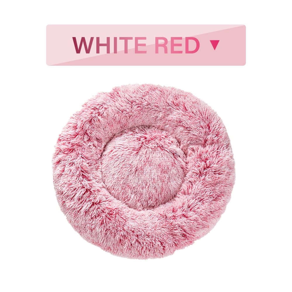 Fluffy Donut Dog Bed Warm Soft Long Plush Pet Cushion Dog House Cat Bed Washable Pet Sofa Mat Calming Samll Large Dog Beds - - Pets Crazy Shops -
