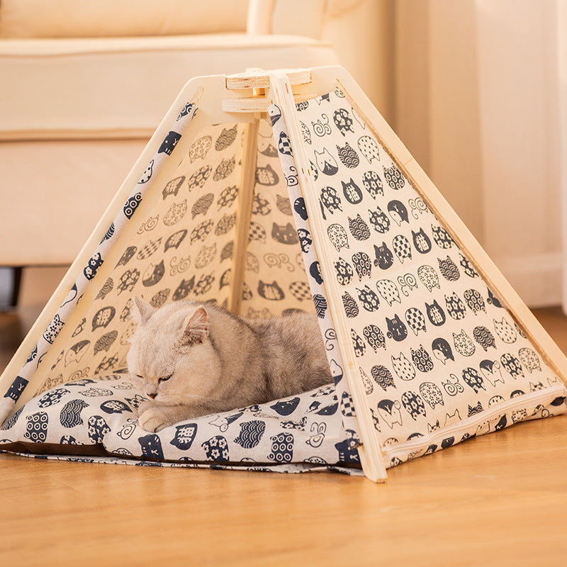 Removable Cat Bed House Dog Bed Kennel Sofa Cushion Puppy Bed Cat Rug Dog House Pet Beds For Dogs Cat House Cama Gatos Dog Tent - - Pets Crazy Shops -
