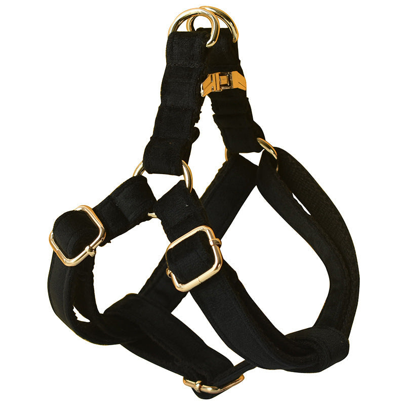 Black Flannel Gold Buckle Dog Harness Pet Supplies Pet Chest Harness - - Pets Crazy Shops -