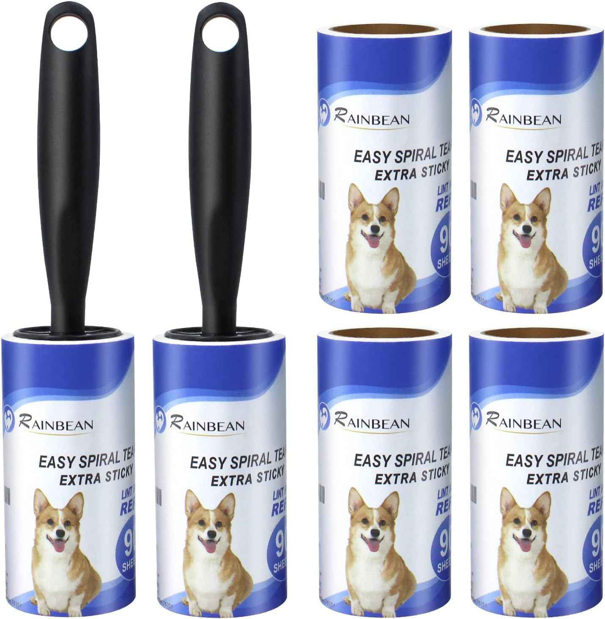 RAINBEAN Lint Rollers For Pet Hair Extra Sticky, 540 Sheets 6 Refills Lint Roller With 2 Upgrade Handles, Portable Lint Remover Brush Pet Hair Remover For Dog Cat Hair Removal, Clothes, Furniture - - Pets Crazy Shops -