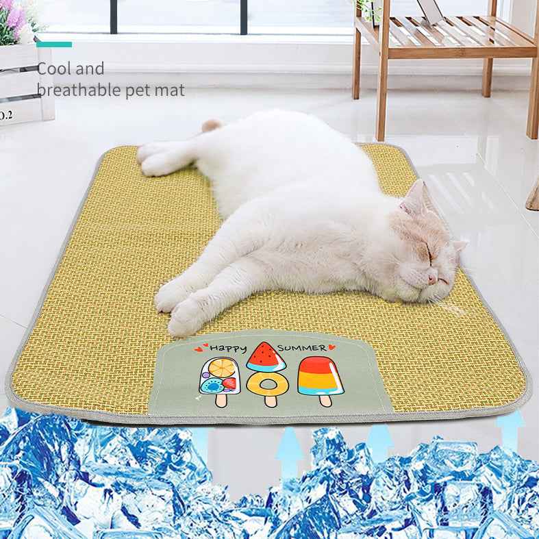 Pet Mat Ice Cool Grass Mat Dog's Nest Tengzhu Cooling Summer Pet's Nest Cat Sleeping Mat Anti Scratch Dog Bed Anti Moisture Dogs Cats Supplies Summer Pet Products - - Pets Crazy Shops -