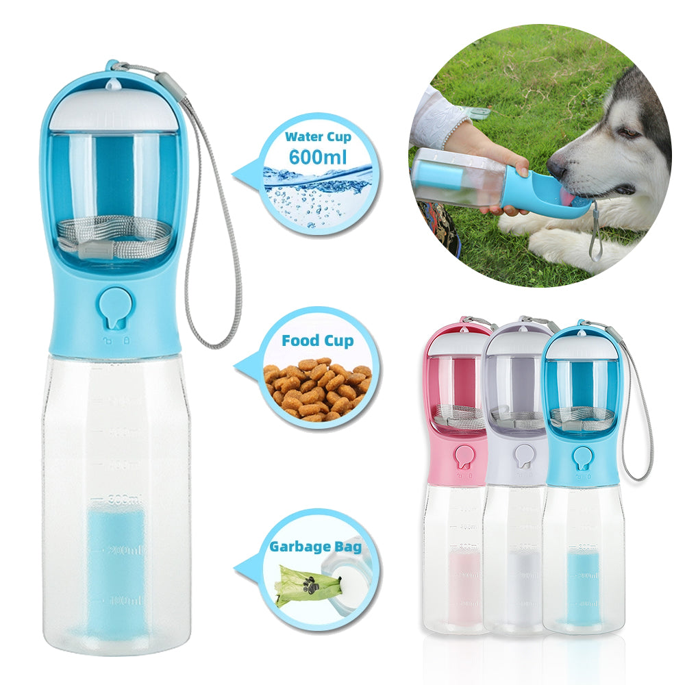 3-in-1 Portable Dog Water Bottle | Feeder Bowl & Waste Bag Dispenser
