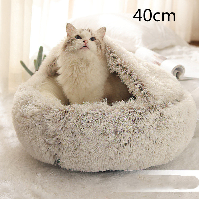2 In 1 Dog And Cat Bed Pet Winter Bed Round Plush Warm Bed House Soft Long Plush Pets Bed  -  - Pets Crazy Shops -