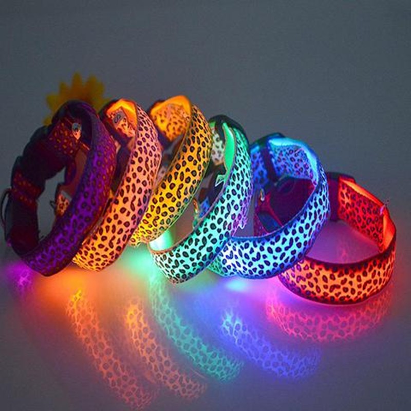 LED Dog Collar Safety Adjustable Nylon Leopard Pet Collar  -  - Pets Crazy Shops -