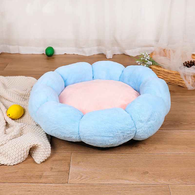 Autumn Winter Plus Velvet Thick Round Flower Cat Litter Kennel  -  - Pets Crazy Shops -