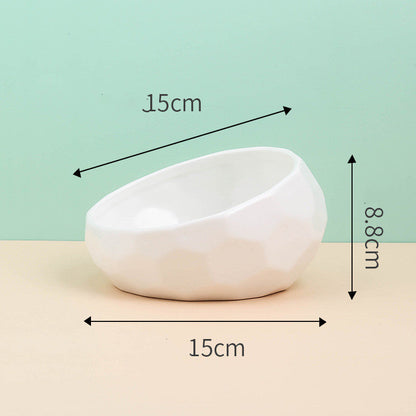 Ceramic Tilted Pet Bowl | Oblique Mouth Dog & Cat Food Bowl