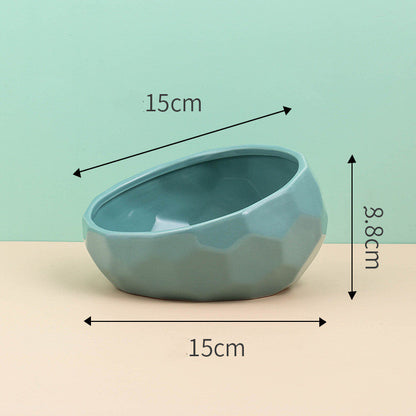 Ceramic Tilted Pet Bowl | Oblique Mouth Dog & Cat Food Bowl