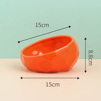 Ceramic Tilted Pet Bowl | Oblique Mouth Dog & Cat Food Bowl