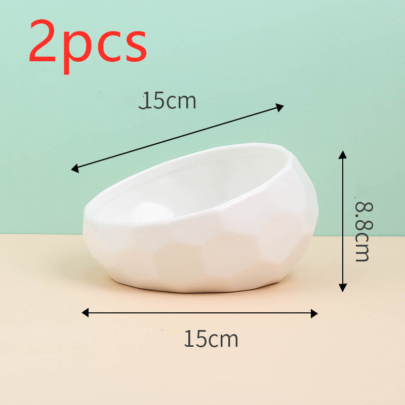 Ceramic Tilted Pet Bowl | Oblique Mouth Dog & Cat Food Bowl