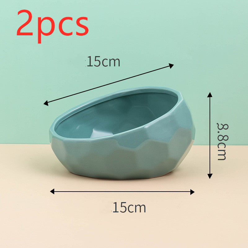 Ceramic Tilted Pet Bowl | Oblique Mouth Dog & Cat Food Bowl