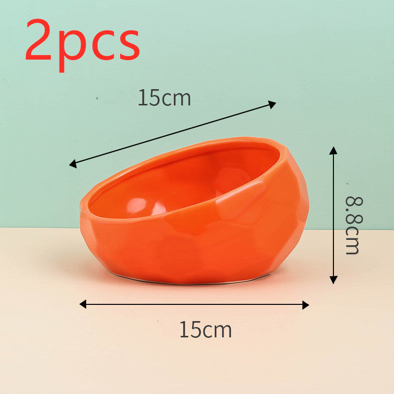 Ceramic Tilted Pet Bowl | Oblique Mouth Dog & Cat Food Bowl