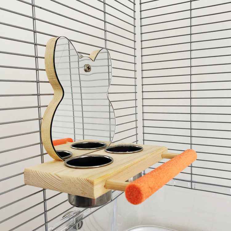 Parrot Puzzle Bird Toy Grinding Claw Stand Stainless Steel Food Cup Mirror  -  - Pets Crazy Shops -