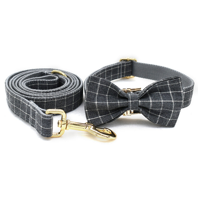 Grey Plaid Pet Products Dog Collar New Fashion Golden Metal Button Dog Collar  -  - Pets Crazy Shops -