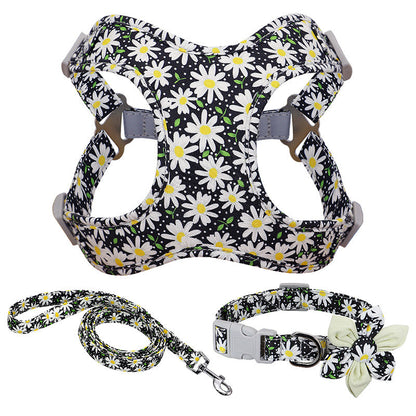 Flower Printed Dog Collar Harness Leash Set Nylon Small Medium Large Dogs Harness Vest Collar Leashes For Chihuahua Puppy Pet  -  - Pets Crazy Shops -
