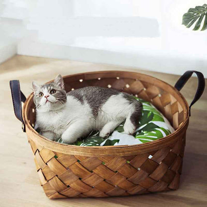 Bamboo Rattan Cat Bed House Kennel Nest Dog Bed Cat Tent Summer Dog Sofa Bed Cushion Pet Bed Cat House Dog House Cat Rug Teepee  -  - Pets Crazy Shops -