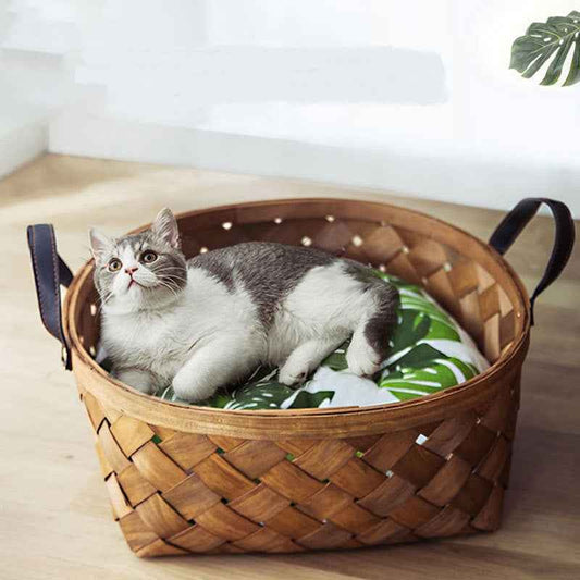 Bamboo Rattan Cat Bed House Kennel Nest Dog Bed Cat Tent Summer Dog Sofa Bed Cushion Pet Bed Cat House Dog House Cat Rug Teepee  -  - Pets Crazy Shops -