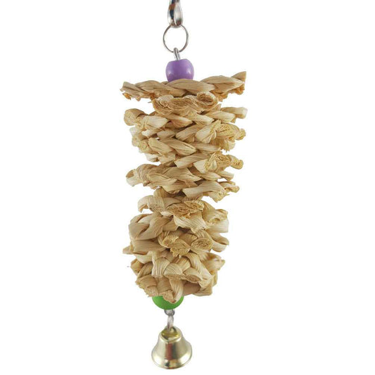 Bird Parrot Toy With Bell Natural Wooden Grass Bite Hanging Cage  -  - Pets Crazy Shops -