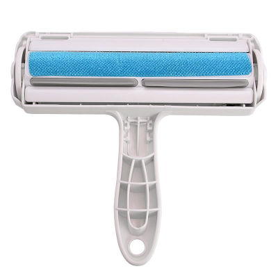 Roller with blue bristles on a white background