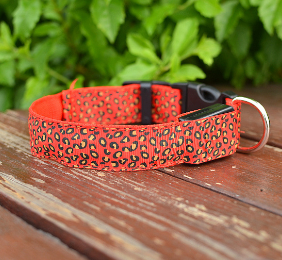 LED Dog Collar Safety Adjustable Nylon Leopard Pet Collar  -  - Pets Crazy Shops -