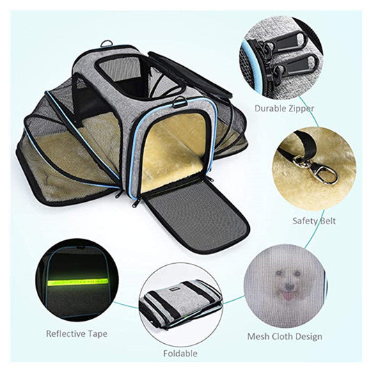 Carrier For Cat Pet Airline Approved Expandable Foldable Soft Dog Carrier Opened Doors Reflective Tapes Cat Travel Bag  -  - Pets Crazy Shops -