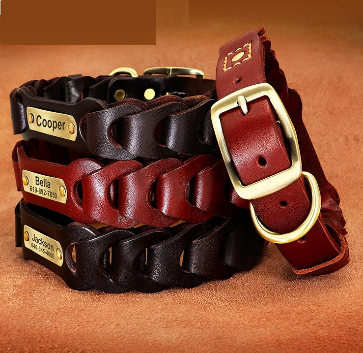 Dog Braided Leather Medium Large Dog Collar  -  - Pets Crazy Shops -