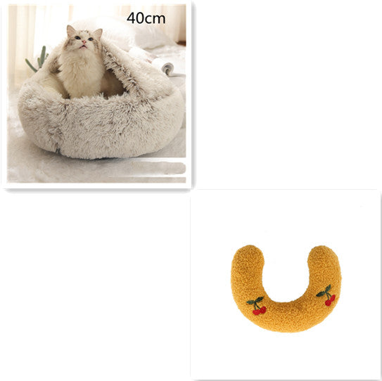 2 In 1 Dog And Cat Bed Pet Winter Bed Round Plush Warm Bed House Soft Long Plush Pets Bed  -  - Pets Crazy Shops -