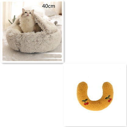 2 In 1 Dog And Cat Bed Pet Winter Bed Round Plush Warm Bed House Soft Long Plush Pets Bed  -  - Pets Crazy Shops -