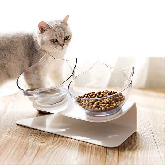 Non Slip Double Cat Bowl With Raised Stand Pet Food Cat Feeder Protect Cervical Vertebra Dog Bowl Transparent Pet Products  -  - Pets Crazy Shops -