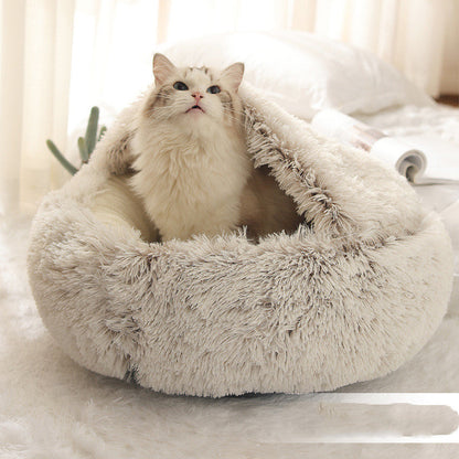 2 In 1 Dog And Cat Bed Pet Winter Bed Round Plush Warm Bed House Soft Long Plush Pets Bed  -  - Pets Crazy Shops -