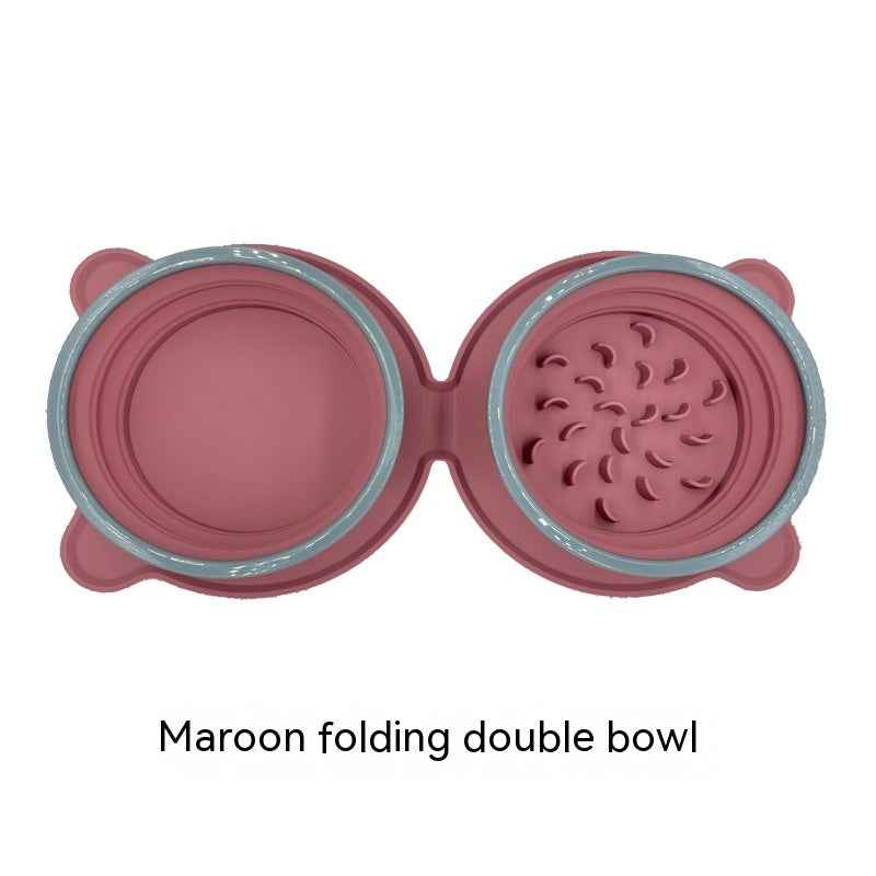 Portable Silicone Double Dog Food Bowls Foldable Non-Slip Cat Bowl Pet Travel Anti-Choking Feeding Bowl Outdoor  -  - Pets Crazy Shops -