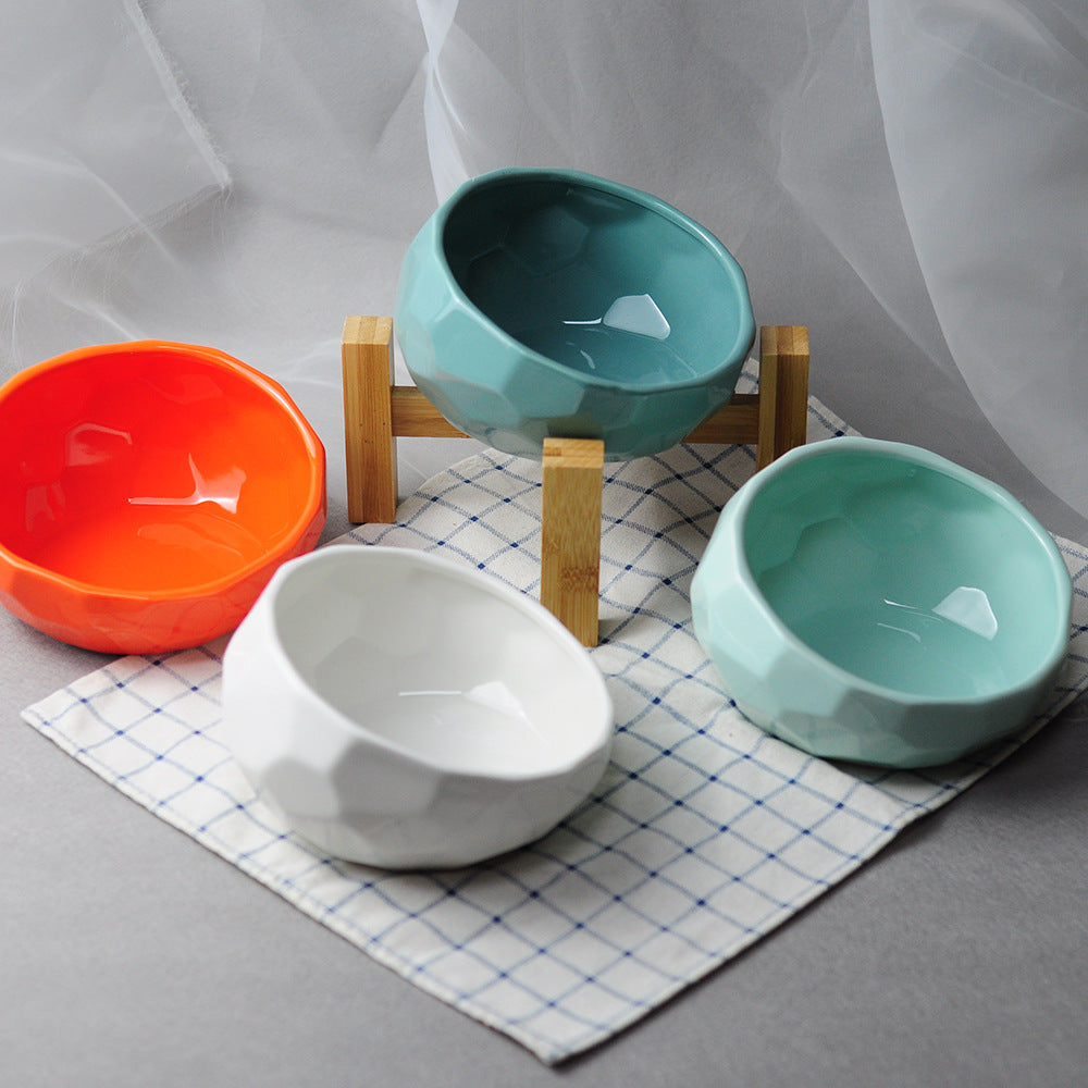 Ceramic Tilted Pet Bowl | Oblique Mouth Dog & Cat Food Bowl