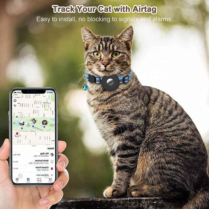 Airtag Pet Collar With Bell Reflective Adjustable Anti-lost Cat Dog Collar  -  - Pets Crazy Shops -