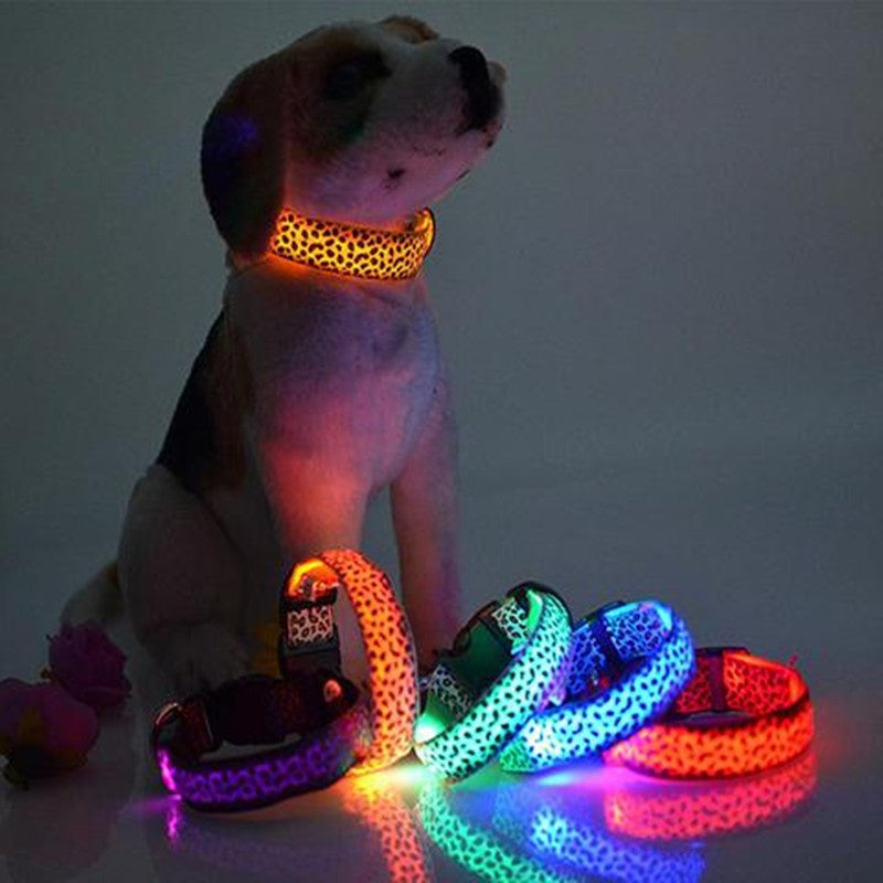 LED Dog Collar Safety Adjustable Nylon Leopard Pet Collar  -  - Pets Crazy Shops -