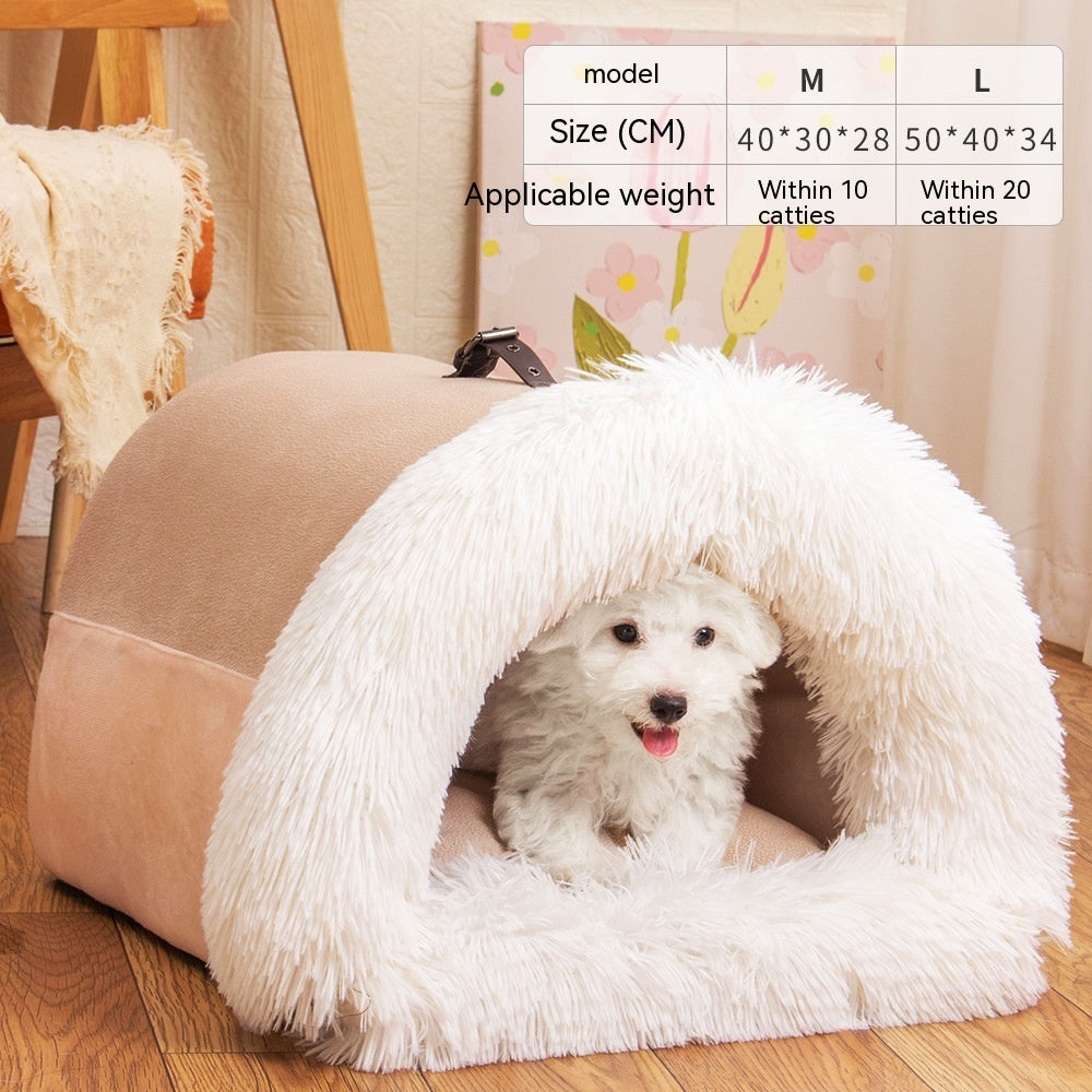 Plush Pet Nest Bed | Warm & Cosy Dog & Cat House for Autumn & Winter