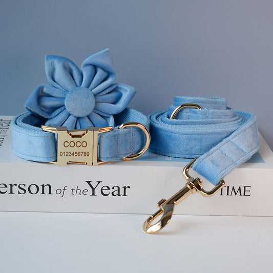 Blue Velvet Dog Collar Dog Rope Pet Collar  -  - Pets Crazy Shops -