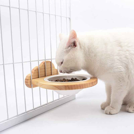 Pet Supplies Ceramic Bowl Solid Wood Stand  -  - Pets Crazy Shops -