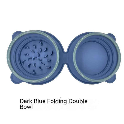 Portable Silicone Double Dog Food Bowls Foldable Non-Slip Cat Bowl Pet Travel Anti-Choking Feeding Bowl Outdoor  -  - Pets Crazy Shops -