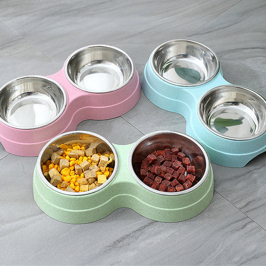 Double Pet Bowls Dog Food Water Feeder Stainless Steel Pet Drinking Dish Feeder Cat Puppy Feeding Supplies Small Dog Accessories  -  - Pets Crazy Shops -