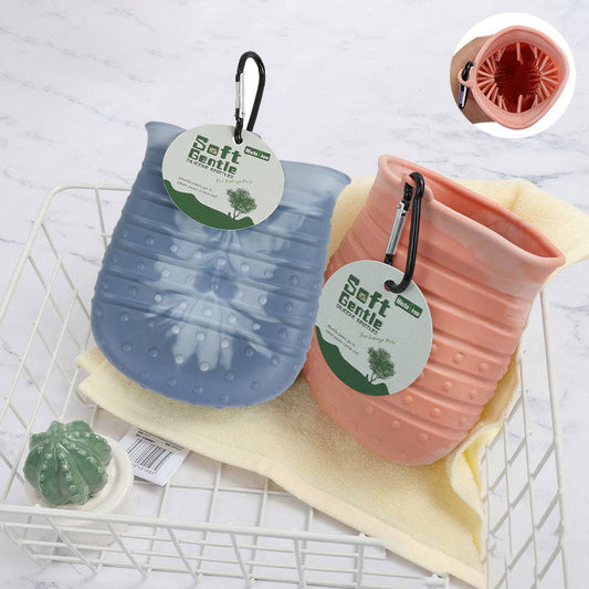 2-in-1 Dog Paw Washer & Grooming Brush | Silicone Paw Cleaner Cup | Blue & Pink  -  - Pets Crazy Shops -