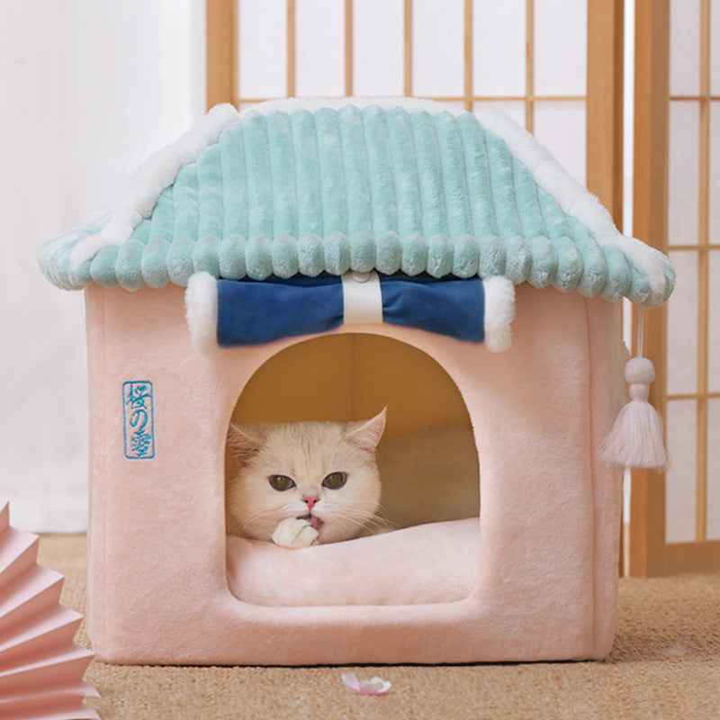 Cat House Removable And Washable Cat Bed Pet Supplies Enclosed Cat House Villa  -  - Pets Crazy Shops -