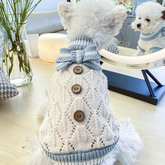 Bowknot Dog Clothes Cat Costume Hollow Knit Dog Sweater  -  - Pets Crazy Shops -