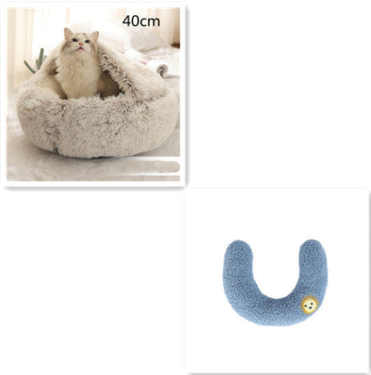 2 In 1 Dog And Cat Bed Pet Winter Bed Round Plush Warm Bed House Soft Long Plush Pets Bed  -  - Pets Crazy Shops -