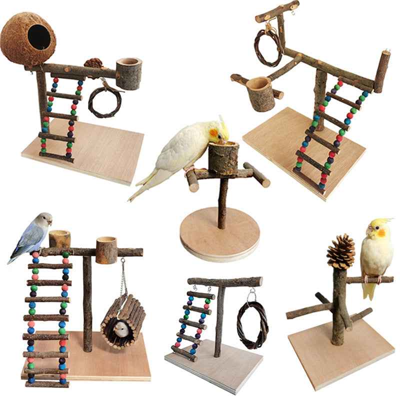 Solid Wood Parrot Station Frame Training Bird Shelf Parrot Toys  -  - Pets Crazy Shops -